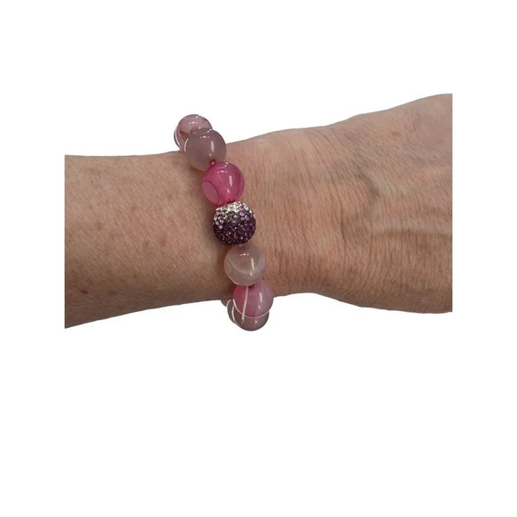 Pink Agate and Swarovski Crystal Beaded Bracelet - Picture 7 of 7